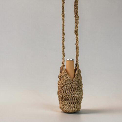large pouch teracotta Twelve Degrees Engraved Clay Bottle with Handwoven Halfa Sling